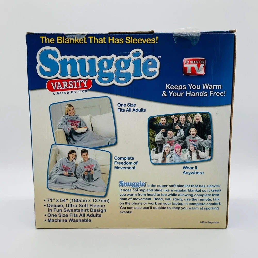 SNUGGIE VARSITY Gray Ultra Soft Fleece With Pockets Fits Adult Size